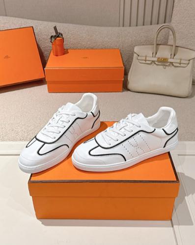 Hermes white sneakers with dark piping