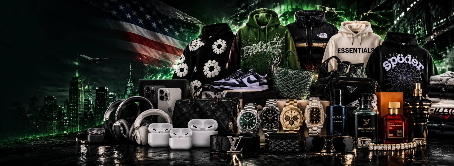 Streetwear, sneakers, watches, bags, fragrances and electronics from our catalog