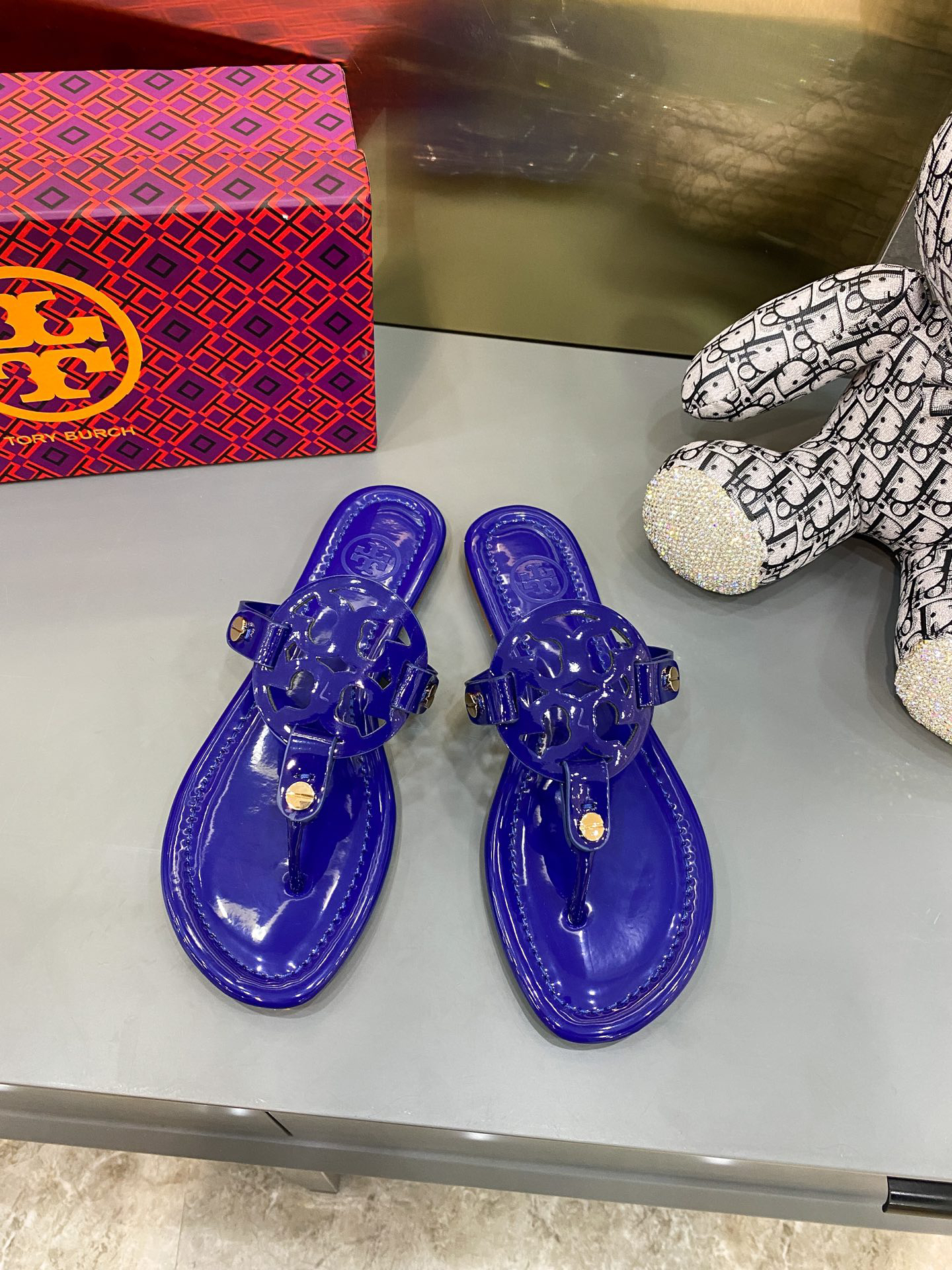 Tory Burch blue patent thong sandal
